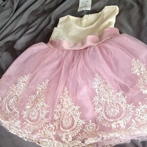 Pink and Cream Embroidered Tulle Dress